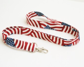 USA Flag Lanyard with Swivel Clasp - Red, White, and Blue Lanyard - 4th of July - Teacher Lanyard - 3/4 Inch Wide Key Strap - Veteran Gift