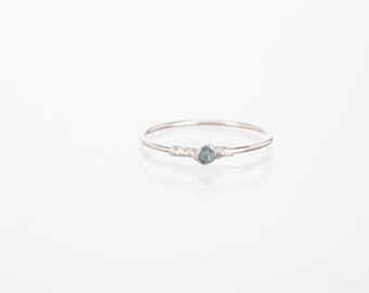 Raw Blue Diamond Ring, Sterling Silver Raw Diamond Ring, Wedding Ring, Dainty Ring, Thin Delicate Ring, Raw Stone Ring, Raw Crystal Ring