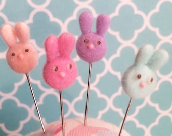 Fuzzy Flocked Springtime unny Rabbit Pin Topper