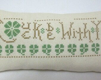 St Patrick's Day Luck Be With You Cross Stitch Mini Pillow Shamrocks