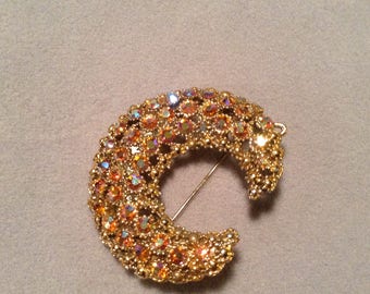 1950's peach Aurora Borealis crescent brooch and pendant