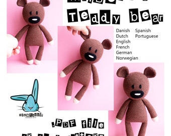 Mr.Bean's Teddy bear- amigurumi crochet pattern. Languages: English, Danish, German, Norwegian, French, Dutch, Spanish, Portuguese