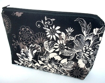 Large Cosmetic Zipper Pouch Large Padded Cosmetic Bag Flat Bottom Zipper Pouch Clutch ECO Friendly Zephyr in Black
