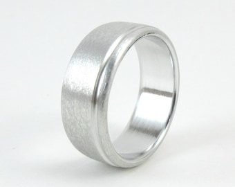Brushed Aluminum Ring, Standard Fit Ring, Gift Under 100, Men's Wedding Band, 10 Year Anniversary, Casual Ring, Grooved Ring, Low Dome Ring