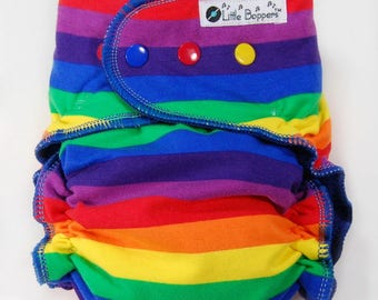 Custom Cloth Diaper or Cover - Primary Rainbow Stripes - You Pick Size and Style - Striped Reusable Diaper or Cover, Nappy or Wrap