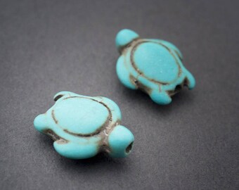 2 pcs - • 18mm x 14mm turquoise Magnesite turtle beads