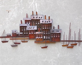 C Jere Seaside Village Metal Sculpture Wall Hanging