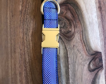 Blue Herringbone large dog collar