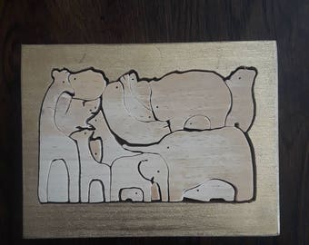Nostalgic wood zoo animal puzzle