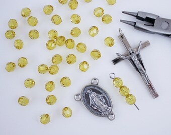 60 Acrylic Yellow Beads for Rosary Making - 6mm Round Faceted Yellow Transparent Prayer Beads for Five Decade Rosary (AB05)