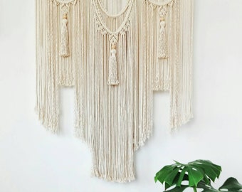 Large Bohemian Macrame Wall Hanging, Macrame Wall Tapestry, Macrame Home Decor, Macrame Wall Art, Wall Hanging, Beaded Large Macrame