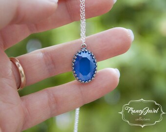 Mother's day, mother's gift, Swarovski necklace, Royal Blue crystal, 925 sterling silver, handmade jewelry, wedding jewelry, birthday gift