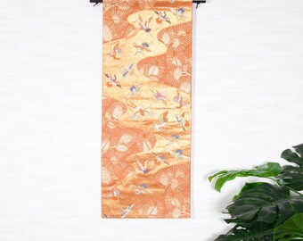 Wall hanging Japanese Kimono Obi " Crane,Pine,Pattern of water,No.3”(Fu-a006-3)