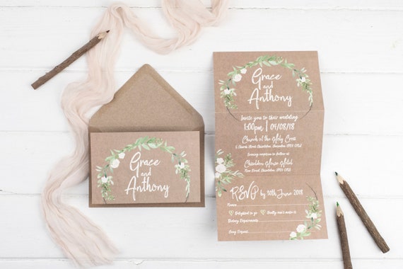 Rustic Wedding Invitation - Kraft Meadow Z-Fold