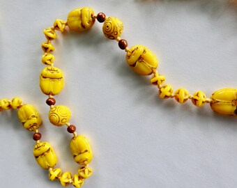 Egyptian Revival Max Neiger Scarab Czech Glass Necklace
