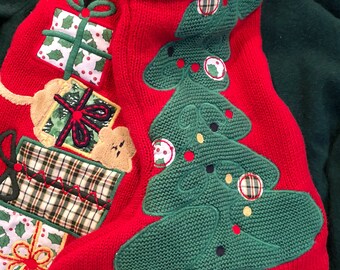 Pair of Recycled Kitty Christmas Sweater Stockings