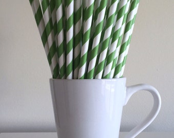 Green Paper Straws Kelly Green Striped Party Supplies Party Decor Bar Cart Cake Pop Sticks Mason Jar Straws Party Graduation