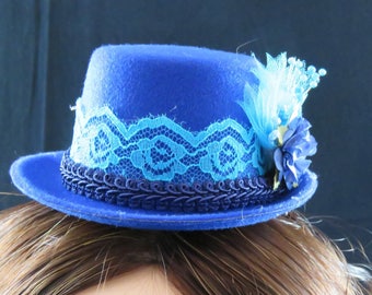 Royal Blue and Turquoise Mini Top Hat Fascinator