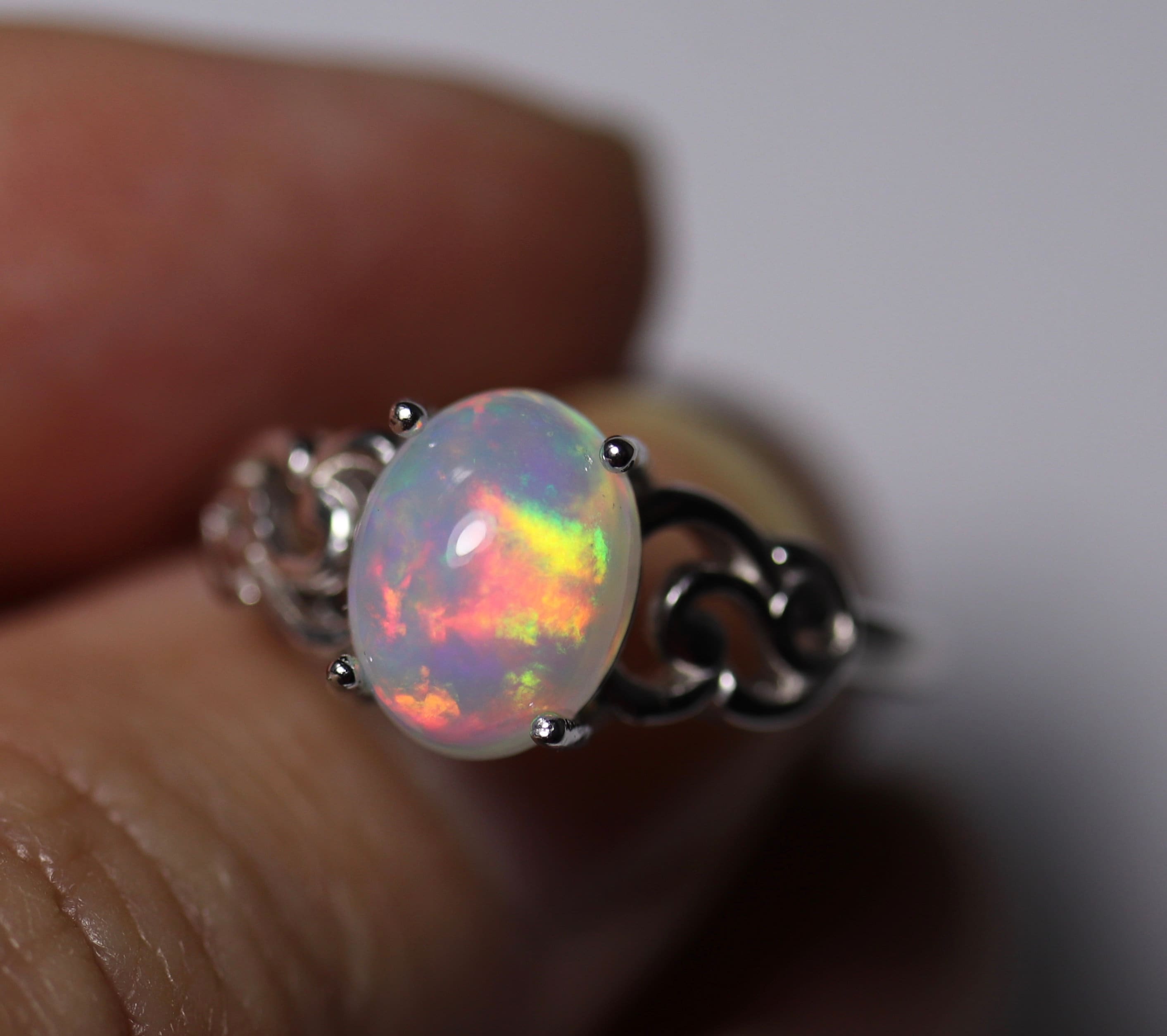 Ethiopian fire opal ring natural opal jewelry genuine opal