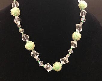 SALE Unique Vintage Sea Foam Green Crystal Beaded Necklace