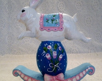 Handpainted Easter Bunny Figurine, home decor cottage chic decoration animal springtime decorative painting holiday rabbit