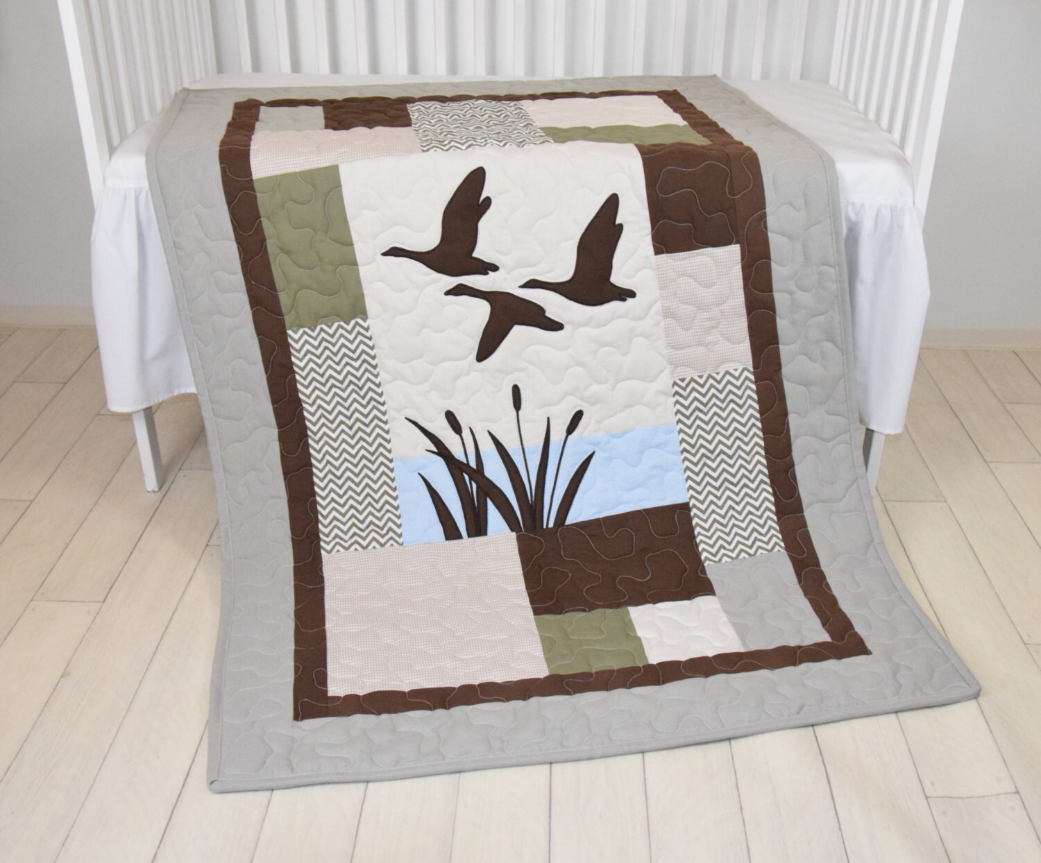 Duck Baby Quilt Hunting Theme Crib Bedding Hunter Nursery Zoom