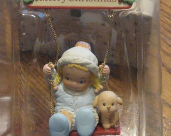 Christmas Ornament, Vintage 1990 Dated Christmas Ornament, Enesco Ornament, Winter Memories, Memories of Yesterday, Christmas Tree Ornament