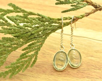 Green Amethyst Drop Earrings Dangling Genuine Green Amethyst Earrings Green Gemstone Drop Earrings Green Stone Earrings Gemstone