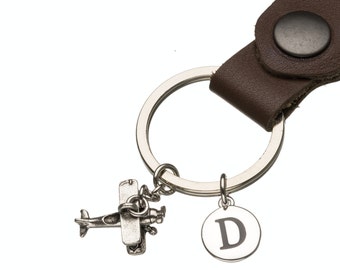 Propeller Plane Keychain, Propeller Plane Key Ring, Biplane, Leather Keychain, Personalized Keychain, Custom Keychain, Airplane Charm, 294