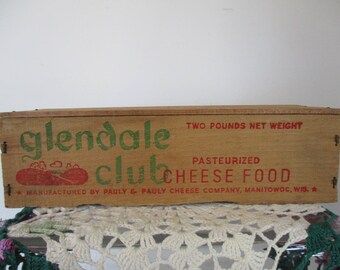 Vintage Cheese Box Glendale Club Wisconsin Pauly Cheese Co. Manitowoc. WI * Advertising.