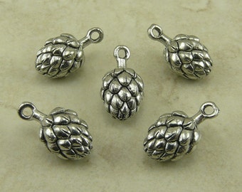 5 Beer Hops Flower Cap Charms > Craft Brew Brewery Home IPA Lager Raw Unfinished American Made Lead Free Silver Pewter Ship internationally