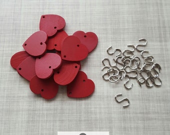 Red Painted wood hearts for Family Celebration Board . wood hearts with holes . 1.5" hearts