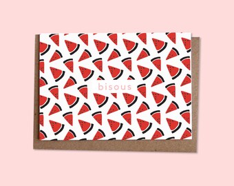 BISOUS Watermelon greetings card + recycled envelope