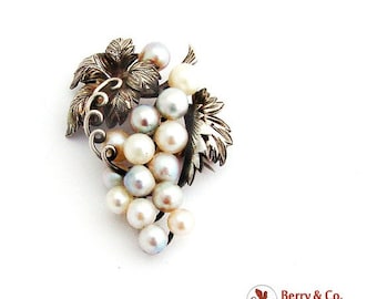 SaLe! sALe! Japanese Cultured Pearls Grape Cluster Brooch Sterling Silver