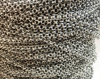 10 ft Antique silver Rollo chain 2.5x1 mm , bulk rolo chain, open link chain