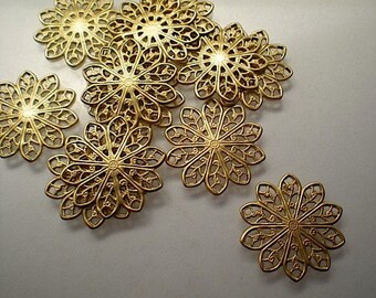 12 round brass filigrees, 3/4 inch