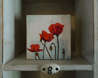 Original Poppy Painting on Wood