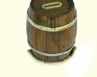 Rustic Moneybox made of brass and wood