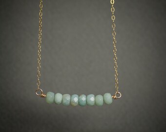Amazonite necklace, amazonite gemstone necklace, bar necklace, dainty necklace, gold bar necklace, simple necklace, gift under 50.