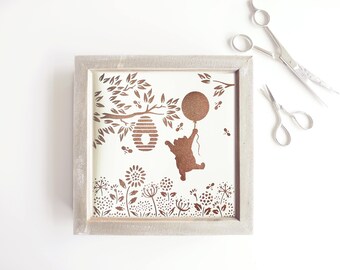 Winnie the Pooh Papercut / Wall Art / Nursery Wall Art / Pooh Bear / Disney / Winnie the Pooh Gift / Papercut Art / Baby Room Gift