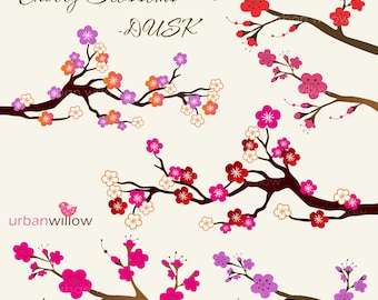 INSTANT DOWNLOAD - CHERRY Blossoms - "Dusk". Png & Jpeg clip art images.