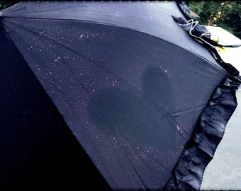 Black and Red Parasol (Umbrella) with Hearts