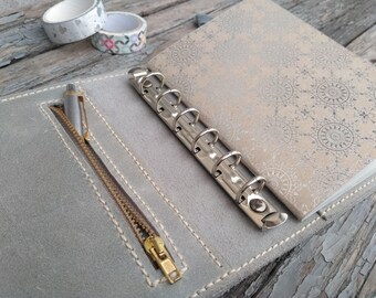 Ring binder planner cover stitched leather pocket personal a5 and other sized journal folder _ CHOICE of 7 SIZES and 27 colors