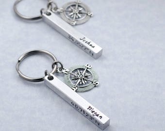 Personalized Coordinate Keychains - Valentine's Day Gift Custom Engraved Latitude Longitude Key Rings Long Distance Relationship Separation