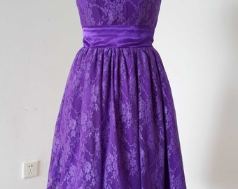 2015 A-line Purple Lace Short Bridesmaid Dress