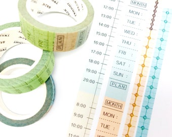 Function Week / Time Line / Hours Washi Tapes - Masking Tape - Japanese Washi Tape - Paper Tape - Decorative Tape - Planner Tape