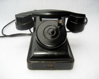 Vintage Rotary Telephone Black Bakelite phone Soviet Vintage USSR Industrial Office supply movie requisite Steampunk