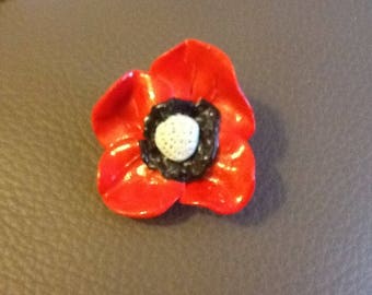 Poppy red polymer clay brooch