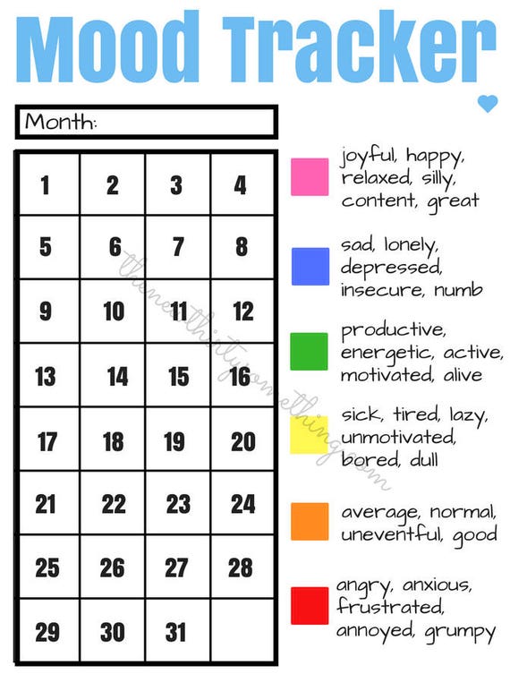 Mental Health Mood Tracker Printable Mental Health Mood Tracker Printable