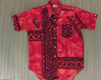 Vintage Hawaiian Shirt 50s TANOA Tribal Tiki Tapa Mens - M - Oahu Lew's Shirt Shack